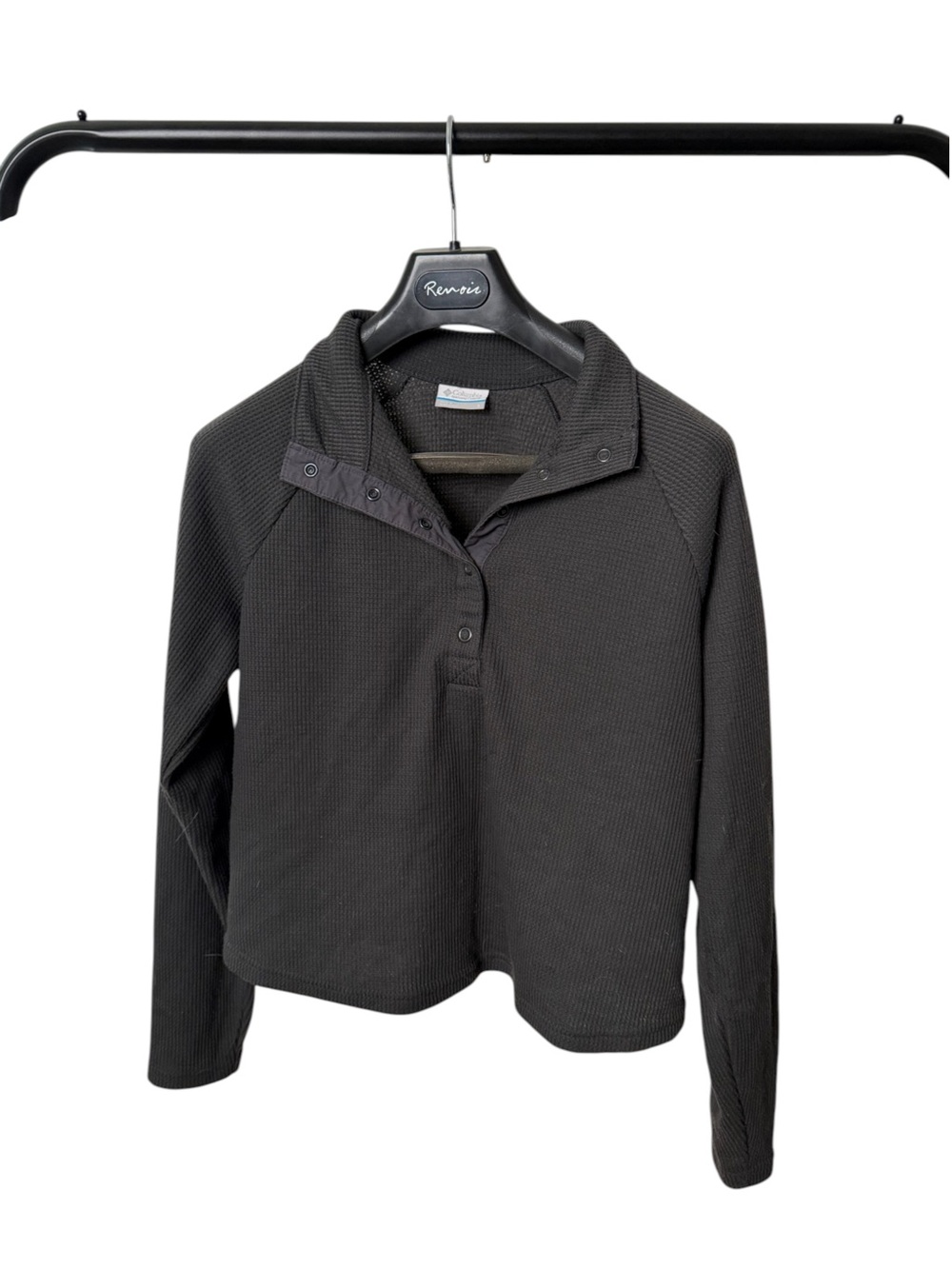 Columbia Black Waffle-Knit Snap Henley Turtleneck Sweater
